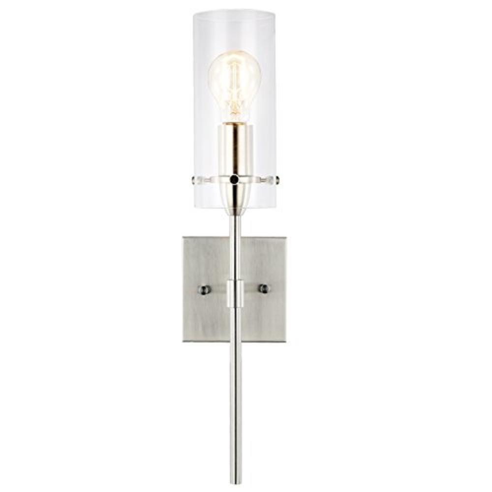 Light Society Montreal Cylindrical Wall Sconce, Satin Nickel with Clear Glass Shade, Contemporary Minimalist Modern Lighting Fix