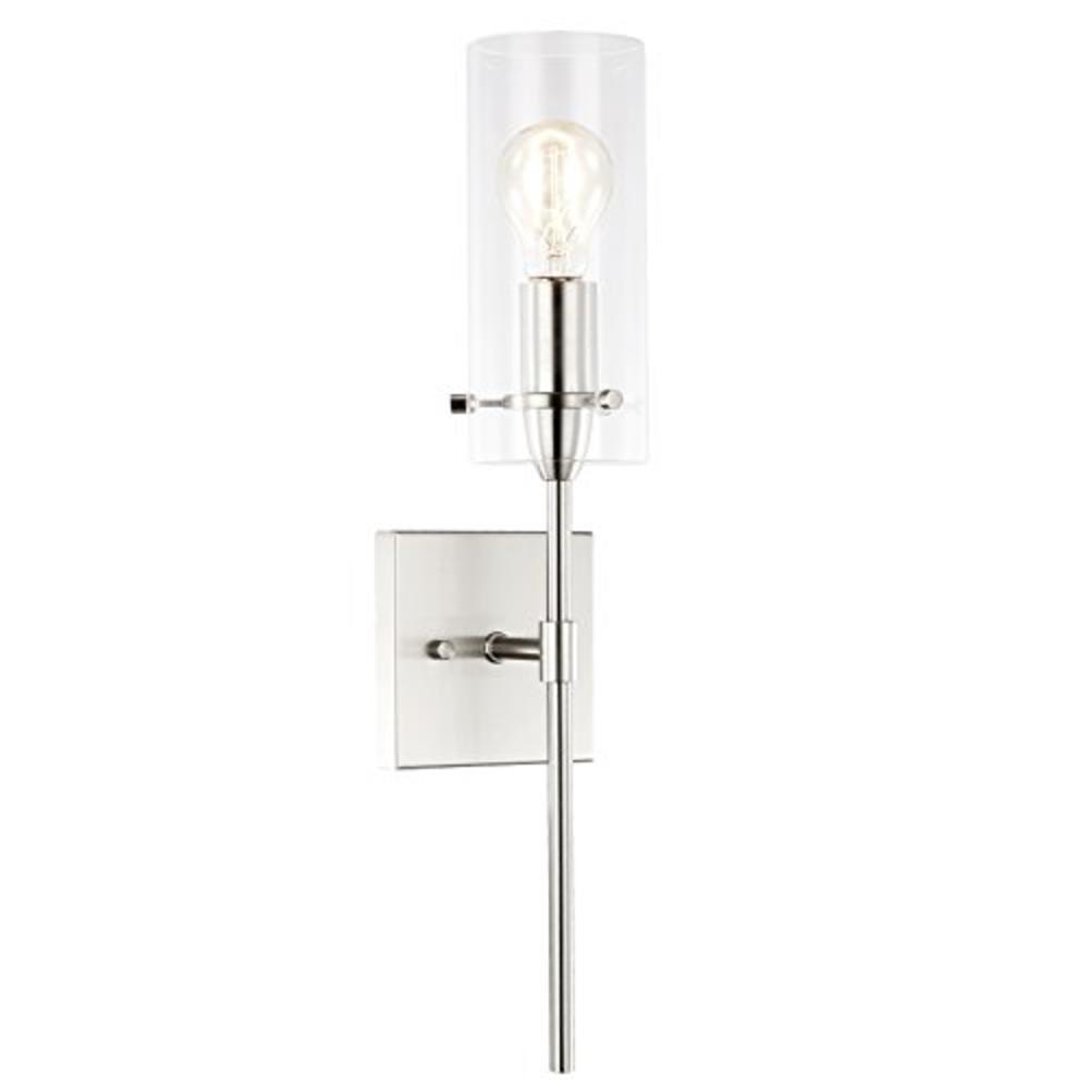 Light Society Montreal Cylindrical Wall Sconce, Satin Nickel with Clear Glass Shade, Contemporary Minimalist Modern Lighting Fix