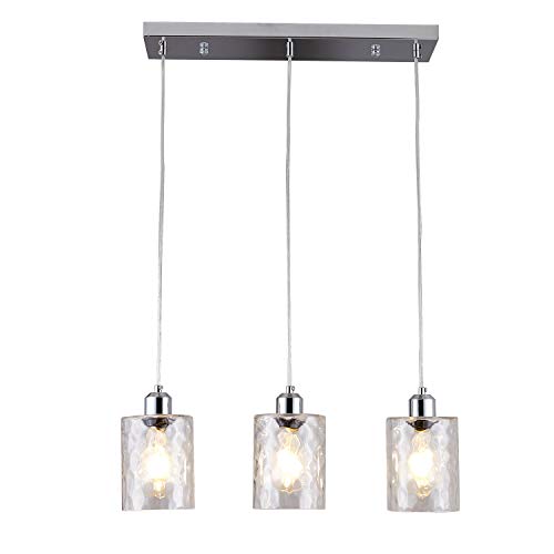 SQ-BL-11 SHENGQINGTOP 3-Light Clear Hammered Glass Pendant Lights Modern  Island Lighting Multi Kitchen Hanging Light Fixture in Chrome Fi
