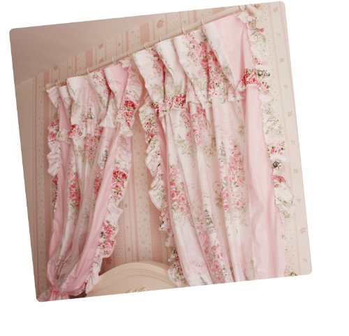 DIAIDI Korean Style Rustic Vintage Pink Rose Curtain Bedroom Floral Windowtreatment(Two Panels)