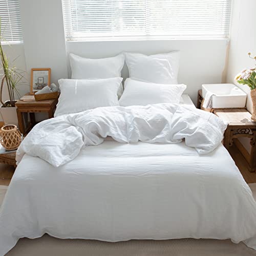 Simple&Opulence 100% Linen Duvet Cover Set 3pcs Basic Style Natural French Washed Flax Solid Color Soft Breathable Farmhouse Bed