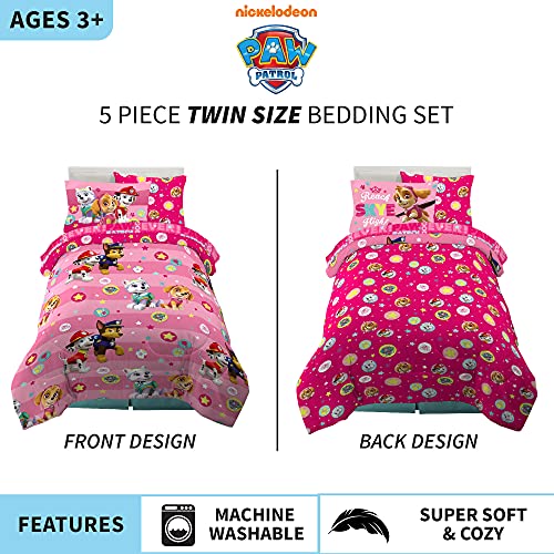 Franco Kids Bedding Super Soft Comforter and Sheet Set with Sham, 5 Piece Twin Size, Paw Patrol Girls
