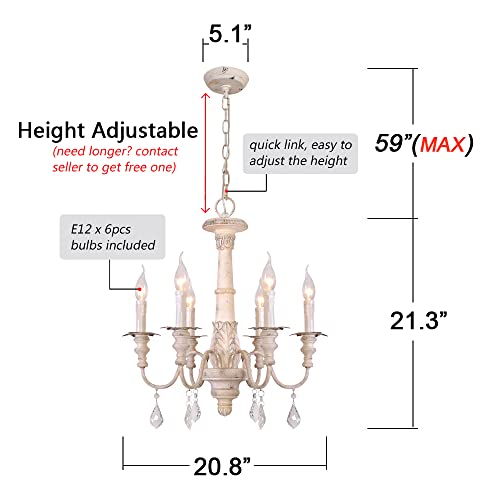OSAIRUOS French Country Candle-Style Chandelier, Handmade White Distressed Wood Lighting Ceiling Light Fixture Pendant Lamp Chan