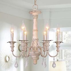 OSAIRUOS French Country Candle-Style Chandelier, Handmade White Distressed Wood Lighting Ceiling Light Fixture Pendant Lamp Chan