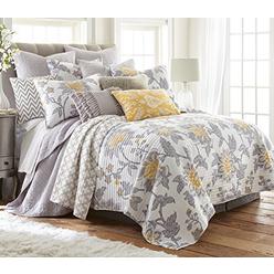 LevteX Reverie King Cotton Quilt Set, Grey, White, Yellow, Floral