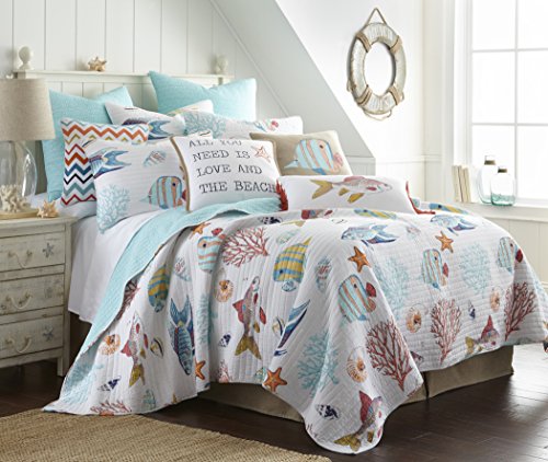 Levtex Home - Barrier Reef Quilt Set -King Quilt + Two King Pillow Shams - Tropical Fish in Yellow Blue Coral - Quilt Size (106x