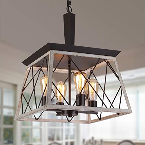 Q&S Farmhouse Vintage Chandelier, Rustic Pendant Light,Industrial Hanging Light Fixture for Dining Room Kitchen Island,Wrought I