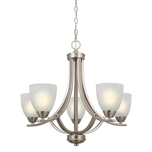 Kira Home Weston 24" Contemporary 5-Light Large Chandelier + Alabaster Glass Shades, Adjustable Chain, Brushed Nickel Finish