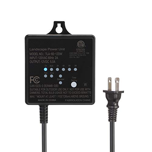 DEWENWILS 60W Outdoor Low Voltage Transformer with Timer and Photocell Light Sensor, 120V AC to 12V DC, Weatherproof, Specially 