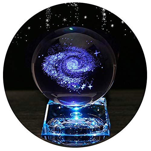 Zulux Galaxy Crystal Ball - Galaxy Balls for Kids with LED Lamp Base, Clear 80mm(3 inch) Galaxy Glass Art for Kids Birthday Gift