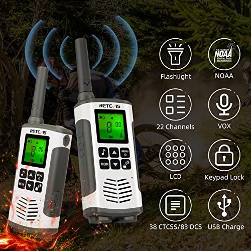 Retevis RT45 Walkie Talkies Rechargeable,Long Range 2 Way Radio for Adults,NOAA Weather Alert 22CH,with 1000mAh AA Batteries,Two