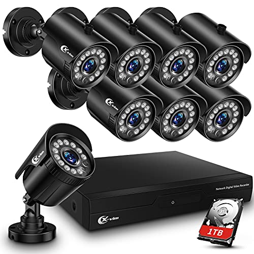 XVIM 8CH 1080P Wired Security Camera System Outdoor with 1TB Hard Drive Pre-Install CCTV Recorder 8pcs HD 1920TVL Outdoor Home S