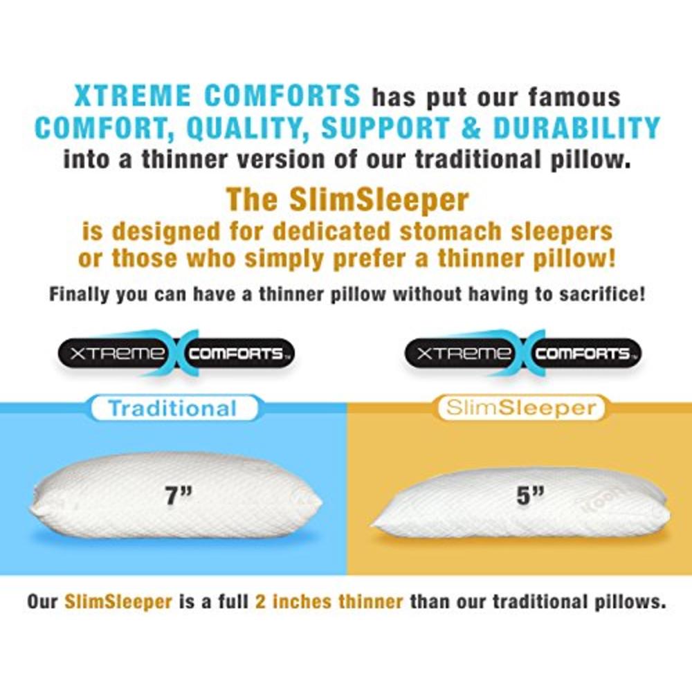 Xtreme Comforts Memory Foam Pillows - GreenGuard Gold Certified Slim Queen Size Cooling Pillow for Sleeping w/ Shredded Memory F