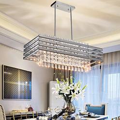 TZOE Dining Room Chandelier,Modern Rectangle Pendant Light,Crystal Chandelier,L29.1" x W11.4" x H48.5",6 Light, Adjustable Heigh