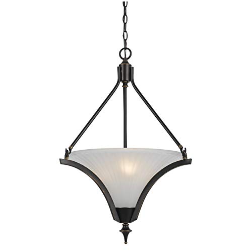 Benjara 3 Bulb Pendant with Glass Shade and Metal Frame, Black and White
