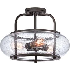 Quoizel TRG1716OZ Trilogy Glass Lantern Semi Flush Mount Ceiling Lighting, 3-Light, 300 Watts, Old Bronze (12"H x 16"W)