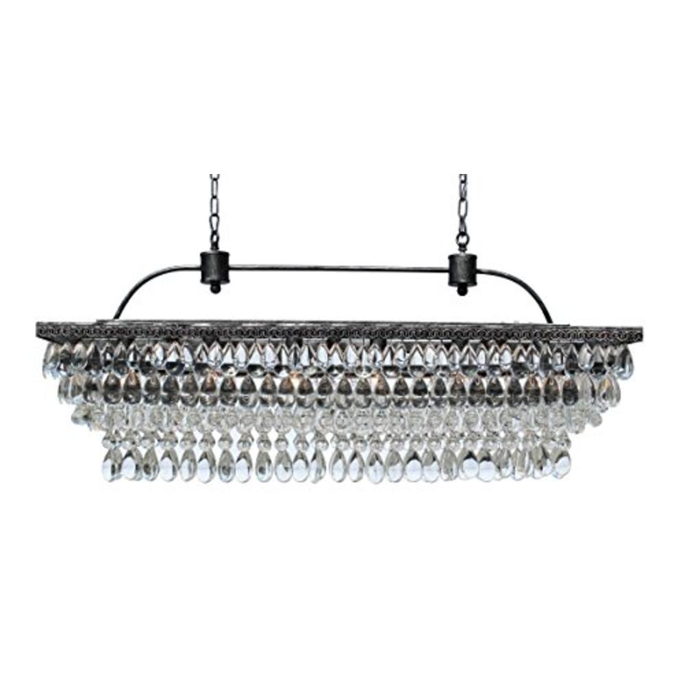 Lightupmyhome The Weston 40 Inch Rectangular Glass Drop Crystal Chandelier, Antique Silver