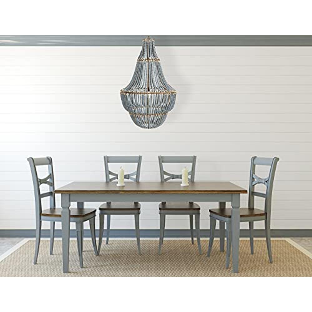 Creative Co-Op Metal Chandelier with Wood Beads Ceiling, Light Blue