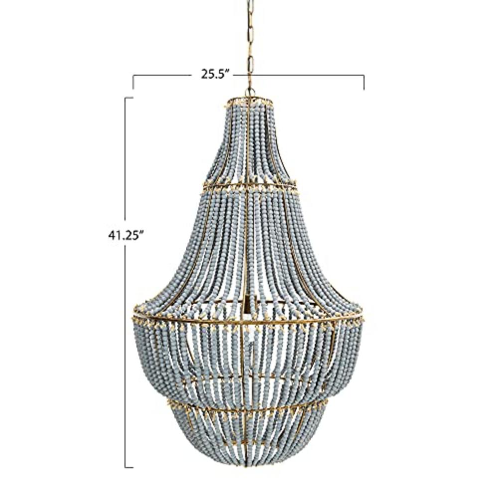Creative Co-Op Metal Chandelier with Wood Beads Ceiling, Light Blue