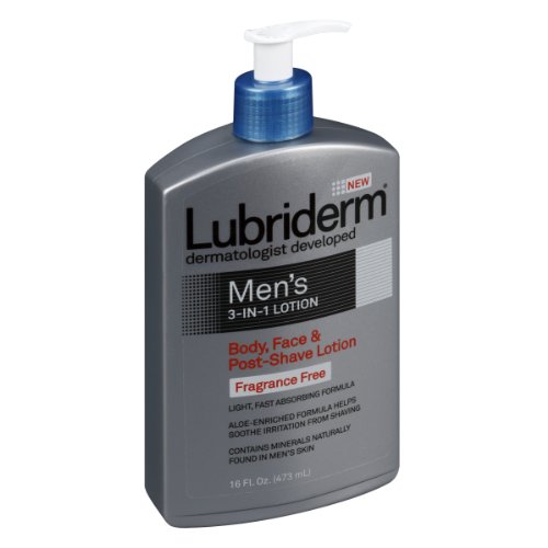 Lubriderm Mens 3-In-1 Unscented Lotion Enriched with Soothing Aloe for Body and Face, Non-Greasy Post Shave Moisturizer, Fragran