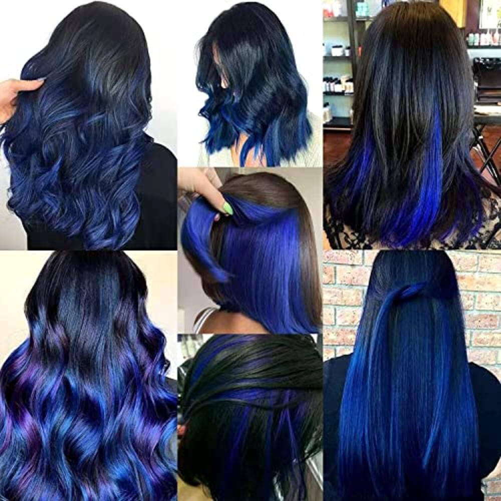 flying beauty Blue Clip in 100% Real Human Hair Extensions Straight Blue  Clip on Highlights