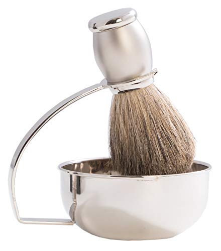 Bey Berk Bey-Berk BB13 Chrome Plated & Satin Finished Soap Dish with Pure Badger Brush, Grey