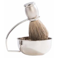 Bey Berk International Bey-Berk International BB13 Chrome Plated Soap Dish with Pure Badger Brush&#44; Silver
