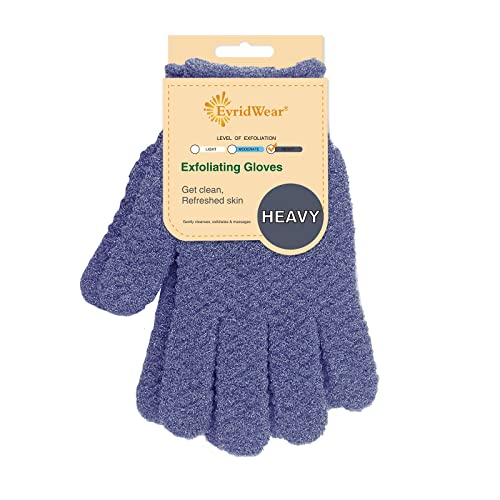 Evridwear Exfoliating Dual Texture Bath Gloves for Shower, Spa, Massage and Body Scrubs, Dead Skin Cell Remover, Gloves with Han
