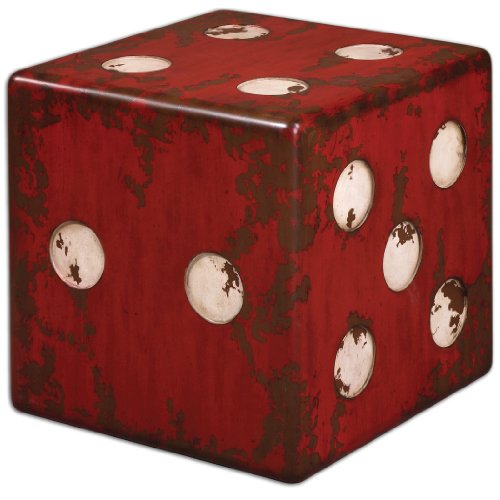 Diva At Home 19" Quentin Distressed Burnt Red, Ivory and Walnut Brown Dice Accent Side Table