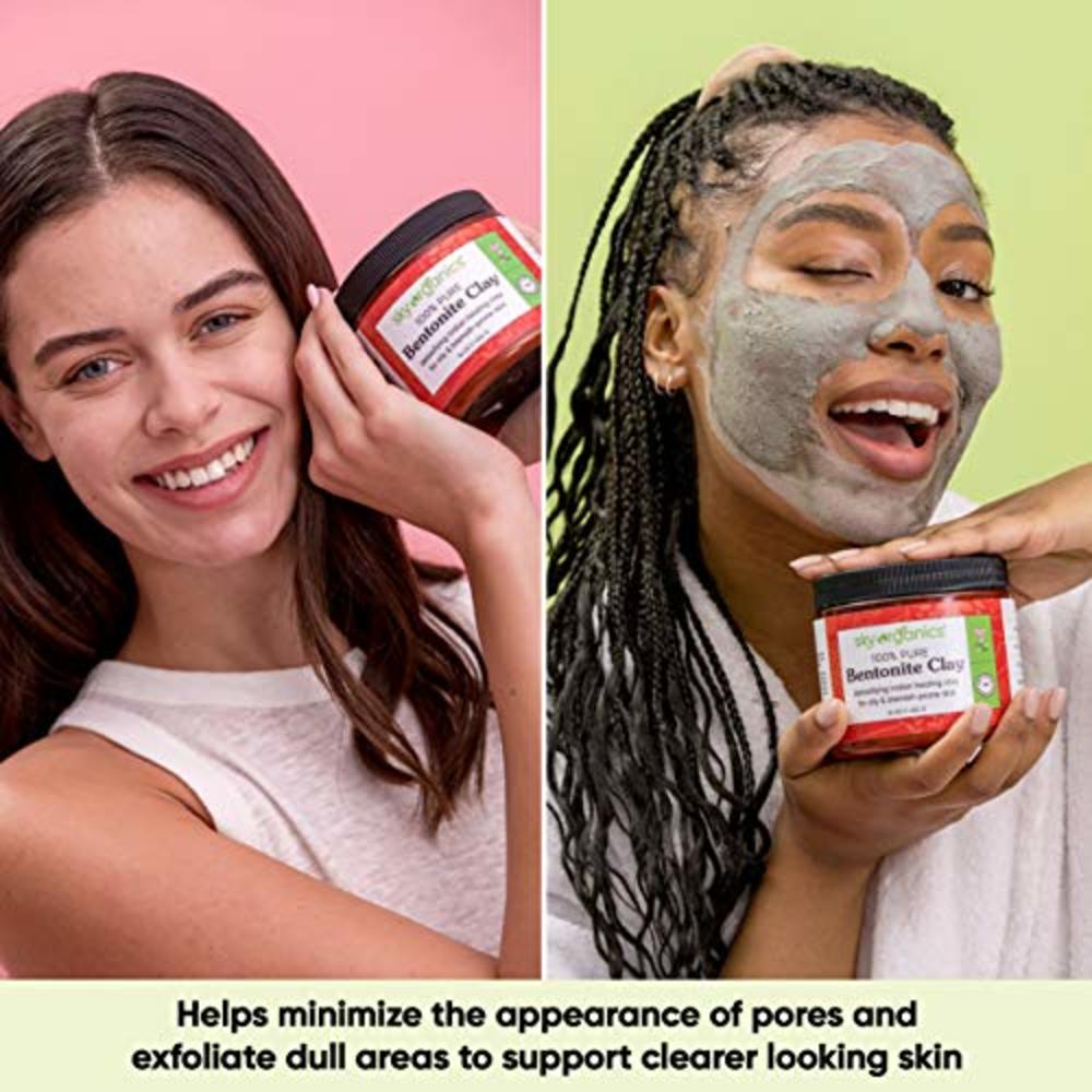 Bentonite Clay by Sky Organics (16 oz) 100% Pure Bentonite Clay Indian  Healing Clay Face Mask for Oily Blemish-Prone Skin Pore P