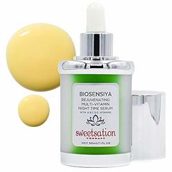 Sweetsation Therapy BioSensiya Rejuvenating Brightening Multi-Vitamin Night Serum, with A B C D E Vitamins. Retinol, Vitamin C, Vitamin D, Niacinami