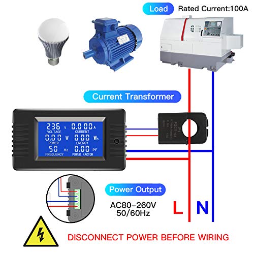 Morning Group AC Current Voltage Amperage Power Energy Panel Meter LCD Digital Display Ammeter Voltmeter Multimeter with Split Core Current Tr
