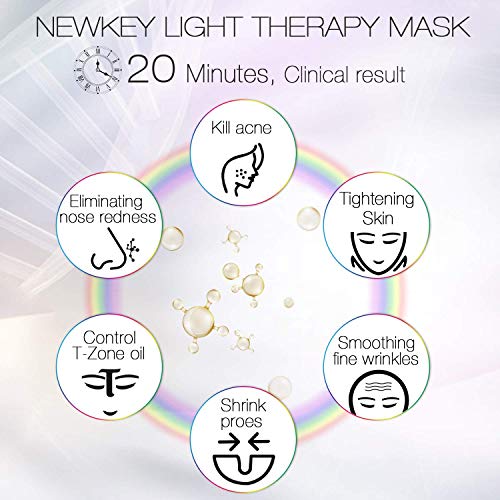 Newkey Led Face Mask Light Therapy, NEWKEY 7 Led Light Therapy Facial Skin Care Mask - Blue & Red Light for Acne Photon Mask - Korea PD