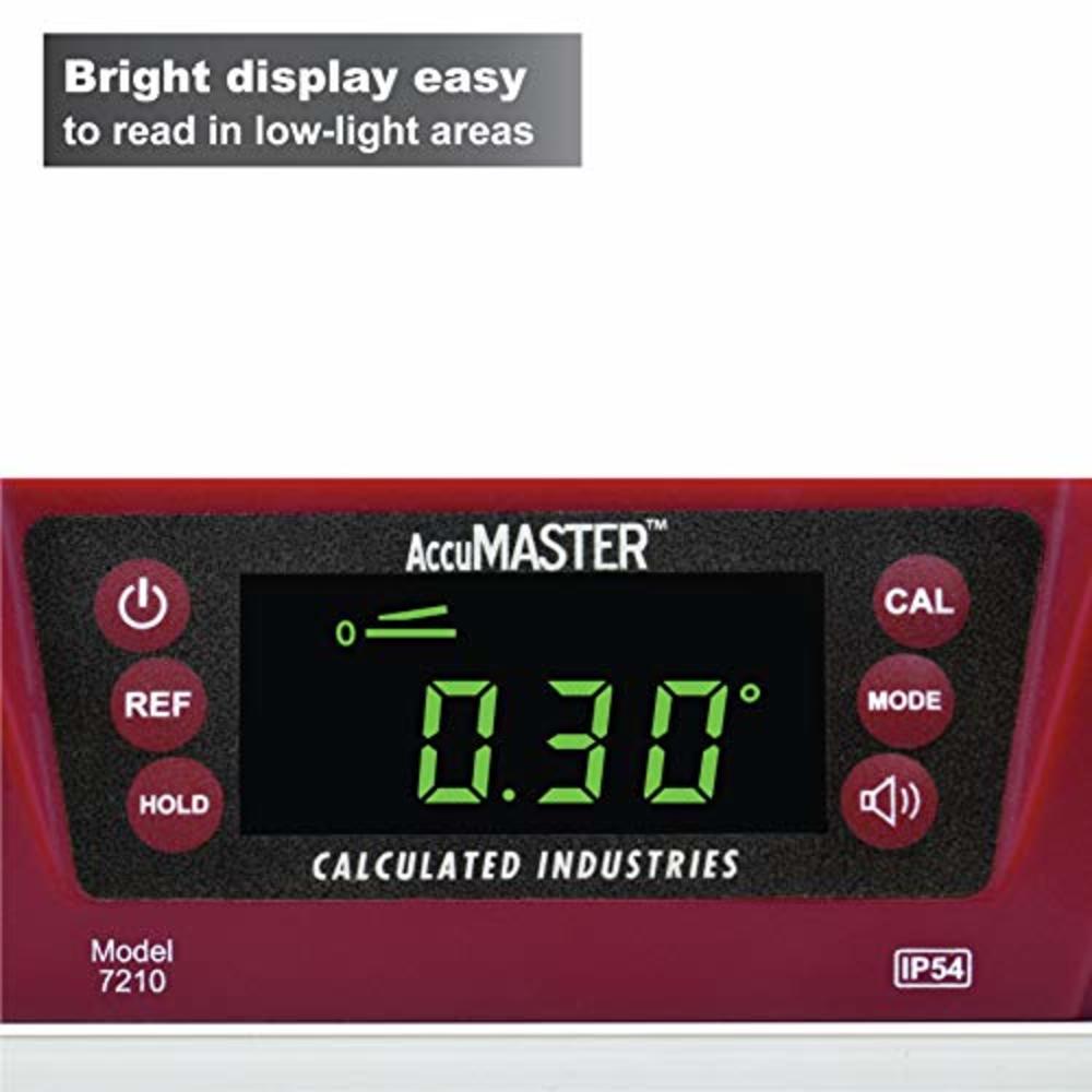 Calculated Industries 7210 AccuMASTER PRO Digital Torpedo Level and Protractor | 10” Inch | Neodymium Magnets | Bright LED Displ