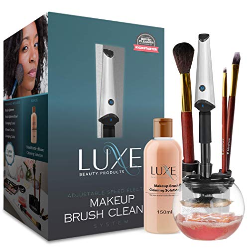 Luxe Makeup Brush Cleaner - 5oz Brush Cleaning Solution Included - USB Charging Station - 3 Adjustable Speeds - Instantly Wash a