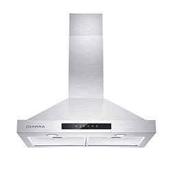 CIARRA 30 inch Range Hood with Soft Touch Control 450 CFM Stainless Steel Stove Vent Hood for Kitchen with Timer Function Ducted and Du