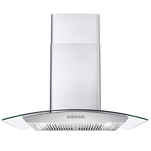 Cosmo 668A750 30-in Wall-Mount Range Hood 380-CFM | Ducted / Ductless Convertible Duct , Glass Chimney Kitchen Stove Vent with L