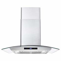 Cosmo 668WRCS75 Wall Mount Range Hood with Ducted Exhaust Vent, 3 Speed Fan, Soft Touch Controls, Tempered Glass, Permanent Filt