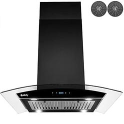 AKDY 30 in. 343 CFM Convertible Kitchen Island Mount Range Hood in Black Painted Stainless Steel with Tempered Glass