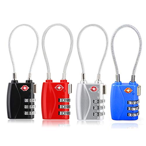 ZHEGE Luggage Locks 4 Pack - TSA Approved, Cable Travel Lock for Gym, School, Suitcases, Baggage with Alloy Body