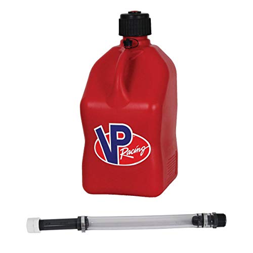 VP Racing Fuels 3512 + 3044B 5 Gallon Square Red Racing Utility Jug w/ 14 Inch Deluxe Filler Hose