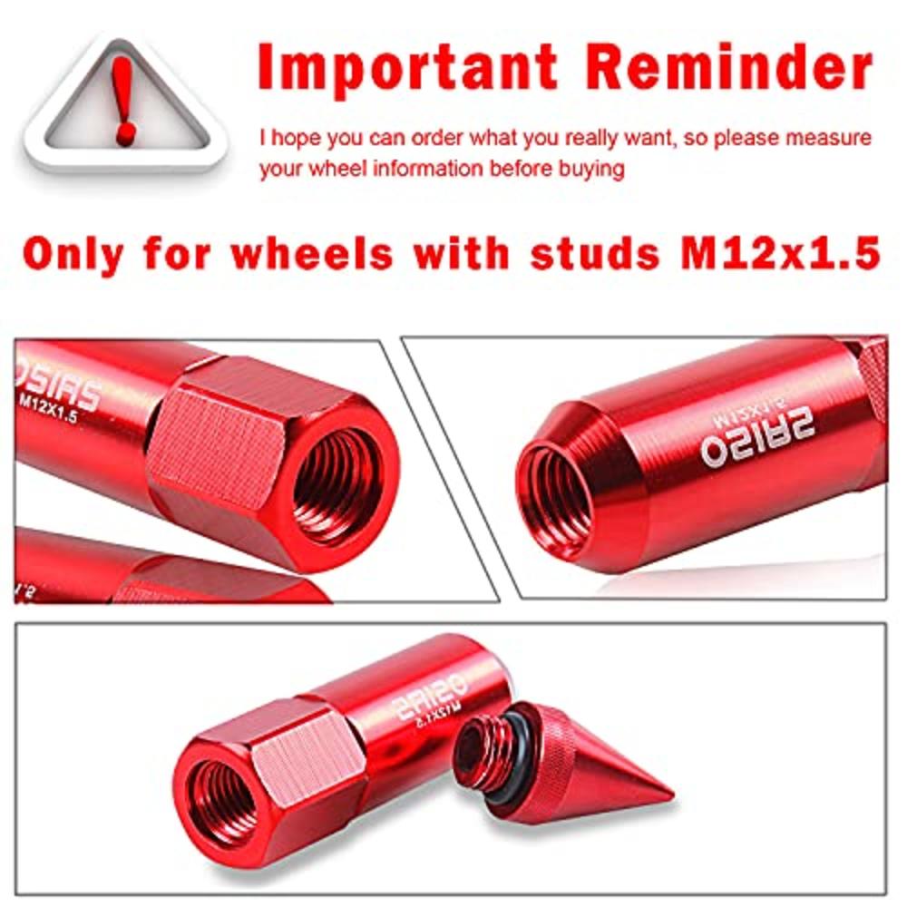 OSIAS Brand New 20PCS M12X1.5 Racing Wheel 60MM Lug Nuts with Socket Key for Red