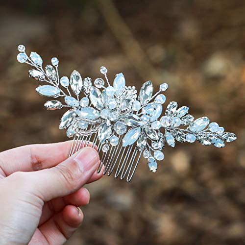Yean Wedding Hair Comb Silver Rhinestones Opal Crystal Vintage Bridal Hair Clips Accessories for Brides and Bridesmaids (A-Silve