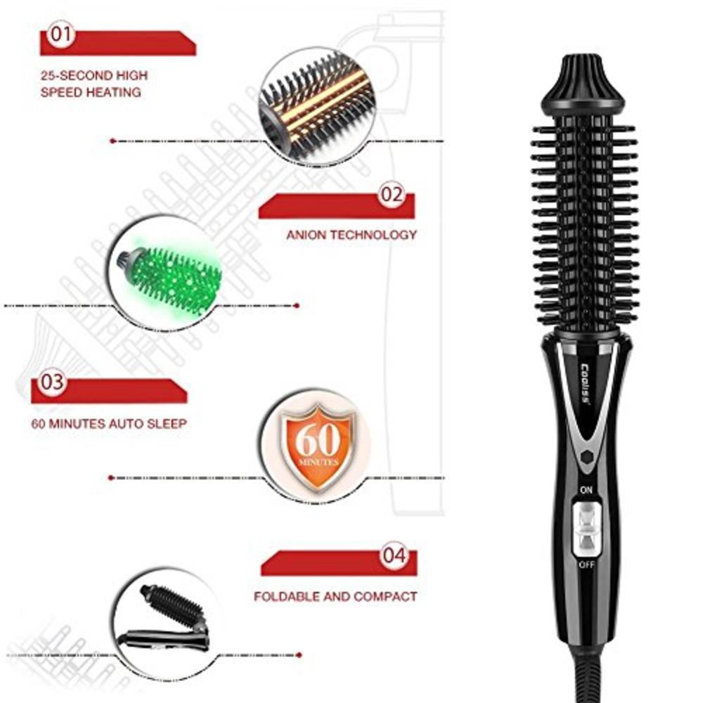 Semme Foldable Mini Hair Curling Brush, Electric Heated Ceramic Anti Scald  Negative Ionic Hair Curler For