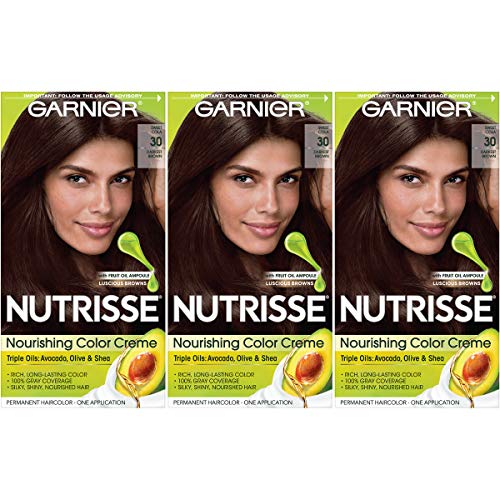 Garnier Nutrisse Nourishing Hair Color Creme, 30 Darkest Brown (Sweet  Cola), 3 Count (Packaging May Vary)