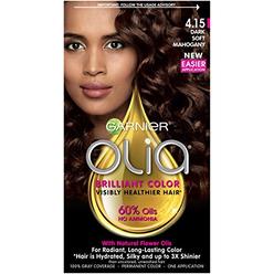 Garnier Olia Ammonia Free Permanent Hair Color, 100% Gray Coverage (Packaging May Vary), 4.15 Dark Soft Mahogany, Brown Hair Dye
