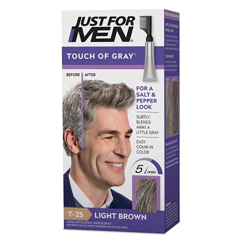 Just For Men Touch of Gray, Gray Hair Coloring for Men with Comb  Applicator, Great for a Salt and Pepper Look - Light Brown, T-2