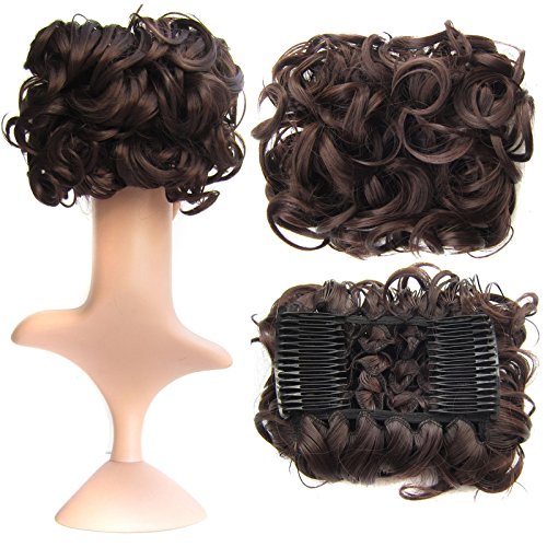 SWACC Short Messy Curly Dish Hair Bun Extension Easy Stretch hair Combs  Clip in Ponytail Extension Scrunchie Chignon Tray Ponyta