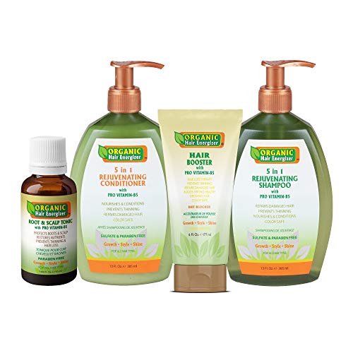 Organic Hair Energizer Hair Growth 4 Piece Set, Pro Vitamin-B5,  DHT-Blockers & Ph-Balancing Energizer kit, Good for Men, Women &