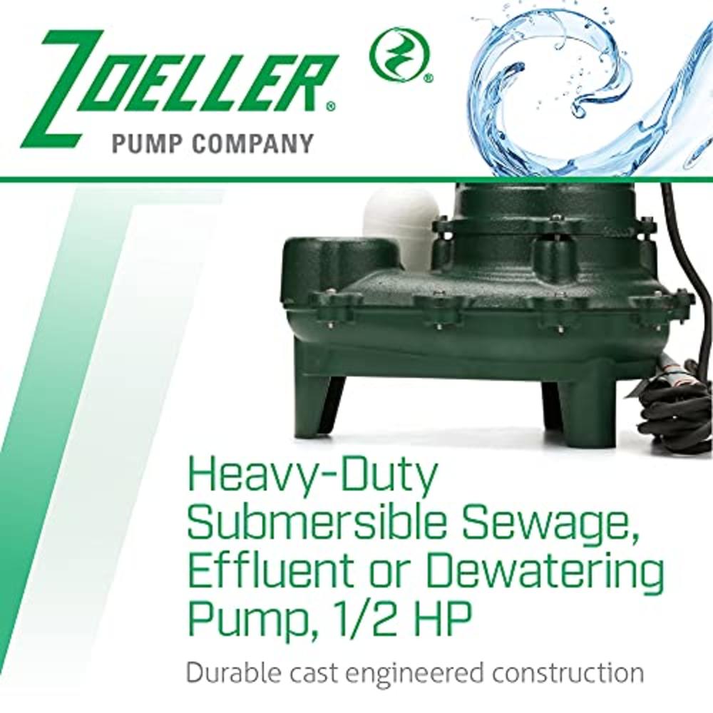 Zoeller Waste-Mate 267-0001 Sewage Pump, 1/2 HP Automatic – Heavy-Duty Submersible Sewage, Effluent or Dewatering Pump